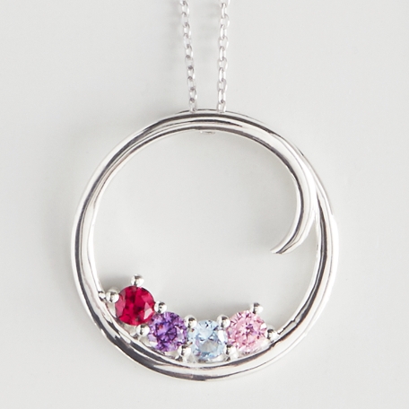 Customized Circle of Family Birthstone Necklace - 4 Stones