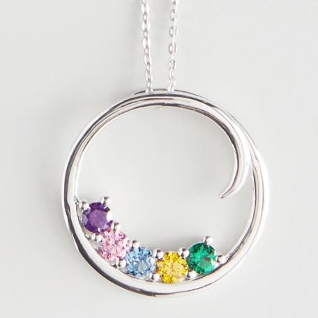 Customized Circle of Family Birthstone Necklace - 5 Stones