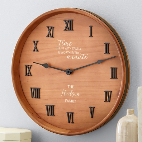 Family Moments Personalized Wine Barrel Clock