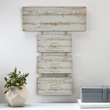 Our First Milestones Coordinates Wood Wall Art