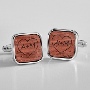 Carved Heart Wooden Cufflinks