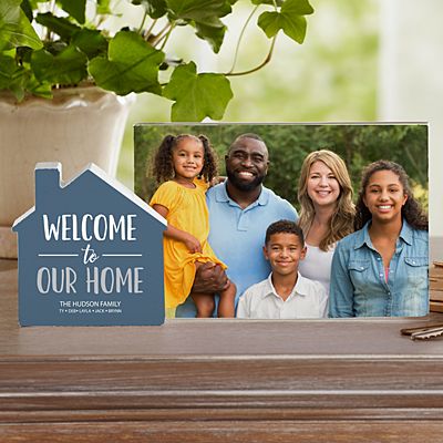 Welcome to Our Family Wood House Frame - Blue