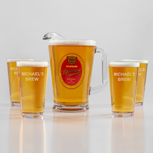 Personalize Beer Glass Set of 4 With Coasters, Premium Engraved