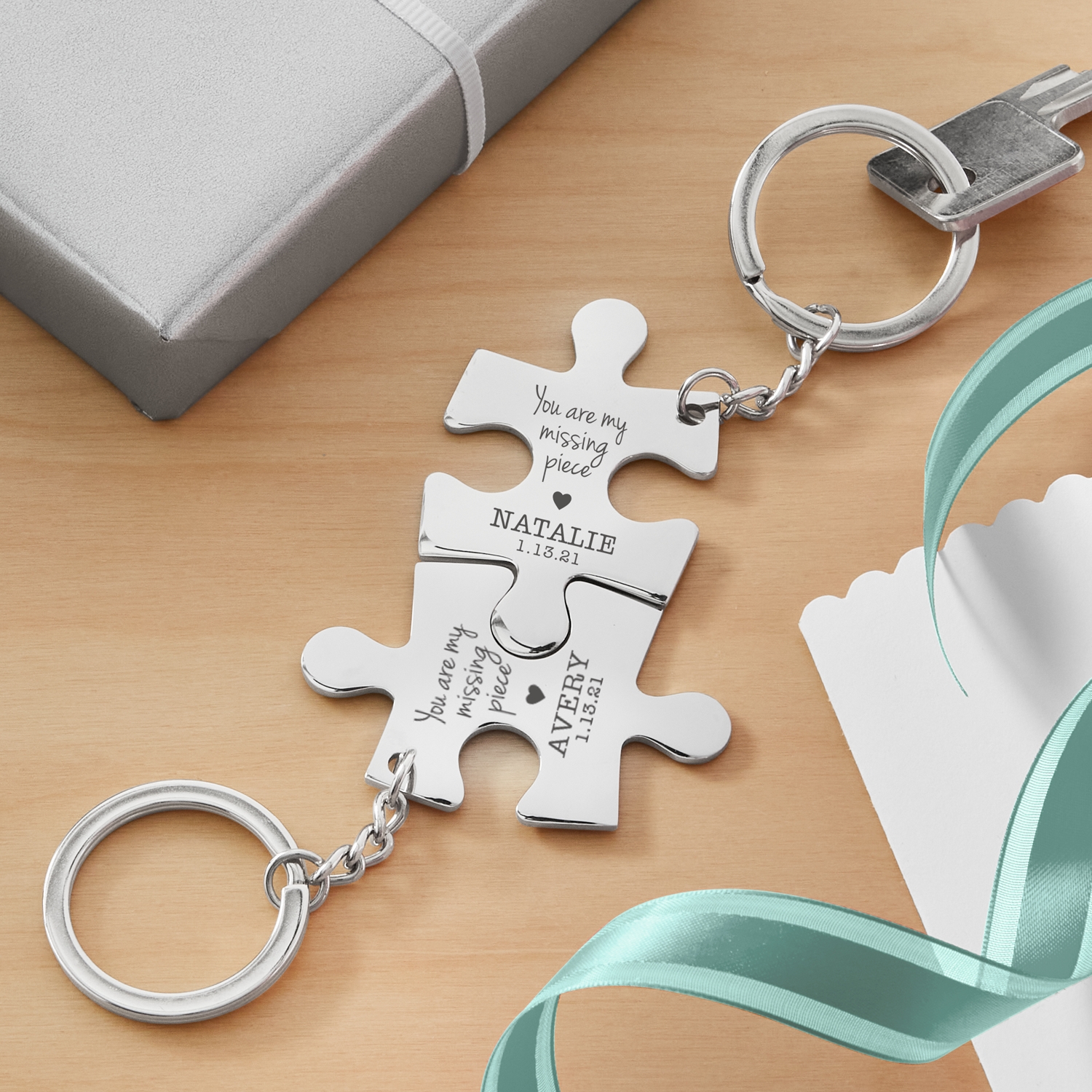 Missing Piece Puzzle Keychain Set