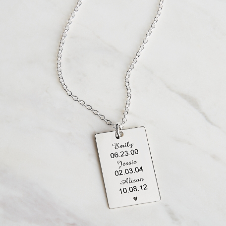 Key Dates Pendant Necklace - 3 Names/Dates