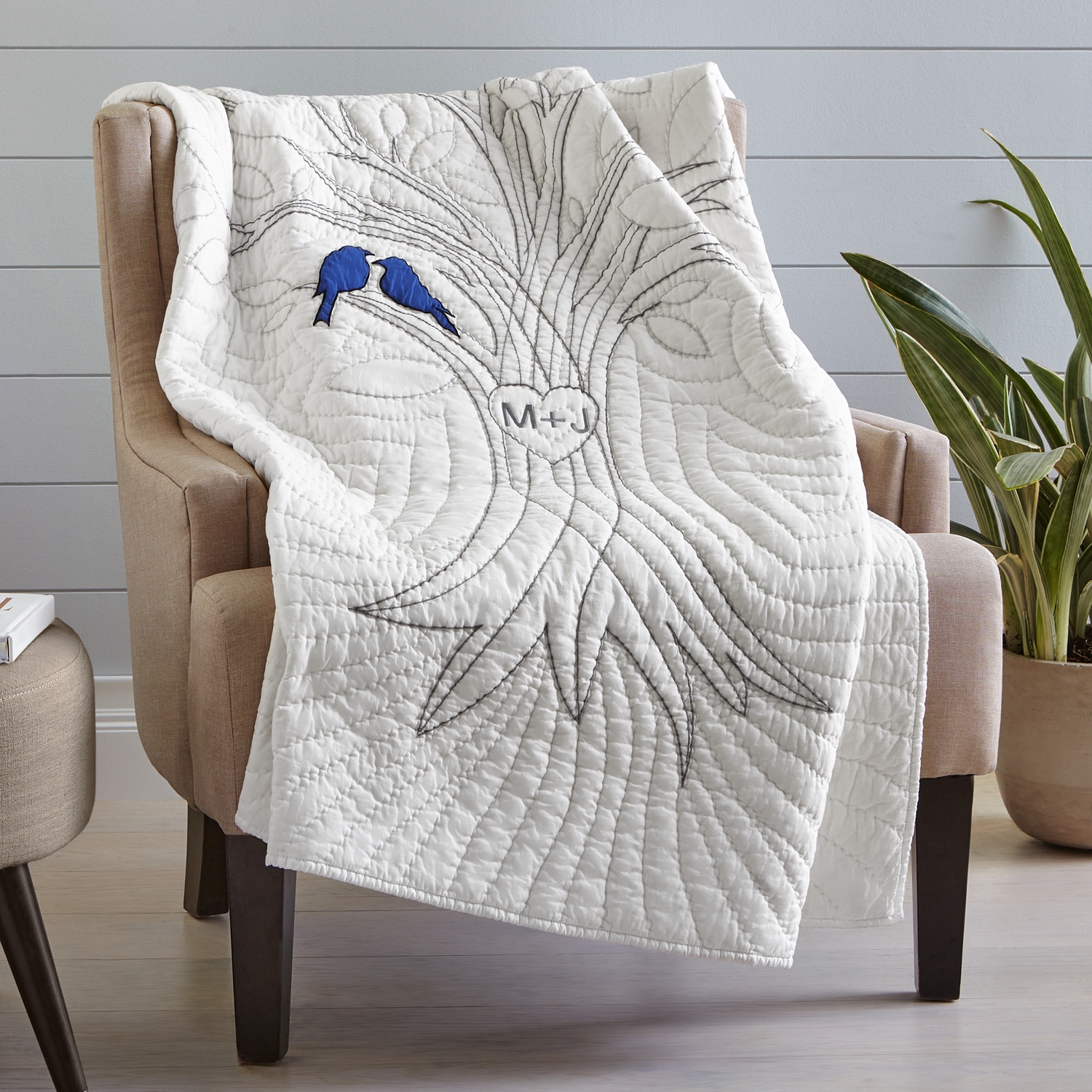 Lovebirds Personalized Quilted Throw