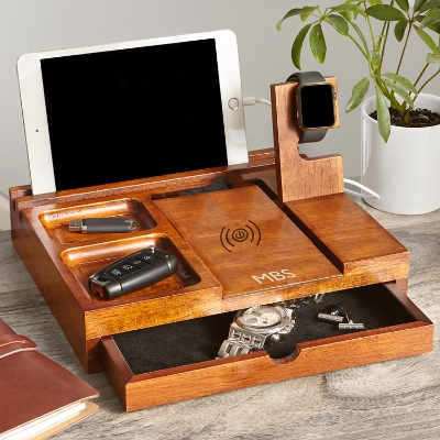 Wooden Wireless Personalized Charging Station and Valet
