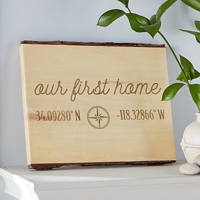 Happy Place Coordinates Rustic Wooden Sign