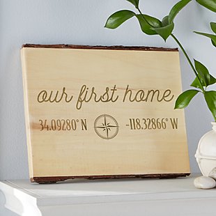 Happy Place Coordinates Rustic Wood Sign