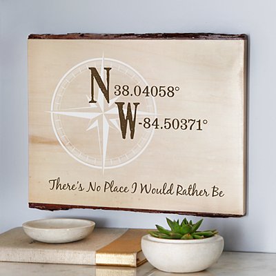 No Place I Would Rather Be Coordinates Rustic Wood Plank Sign