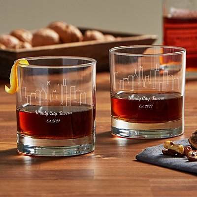 Our City Skyline Personalized Whiskey Glasses