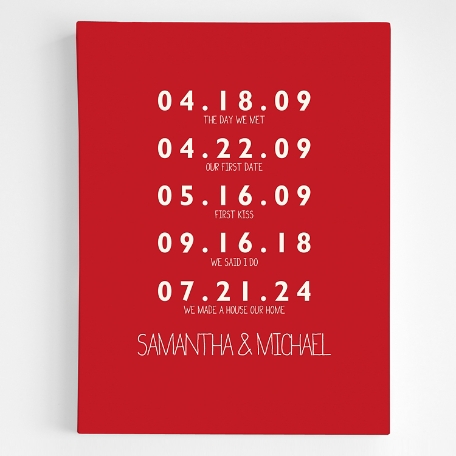 Couple's Key Dates Gallery Wall Art - 12x16 - Red